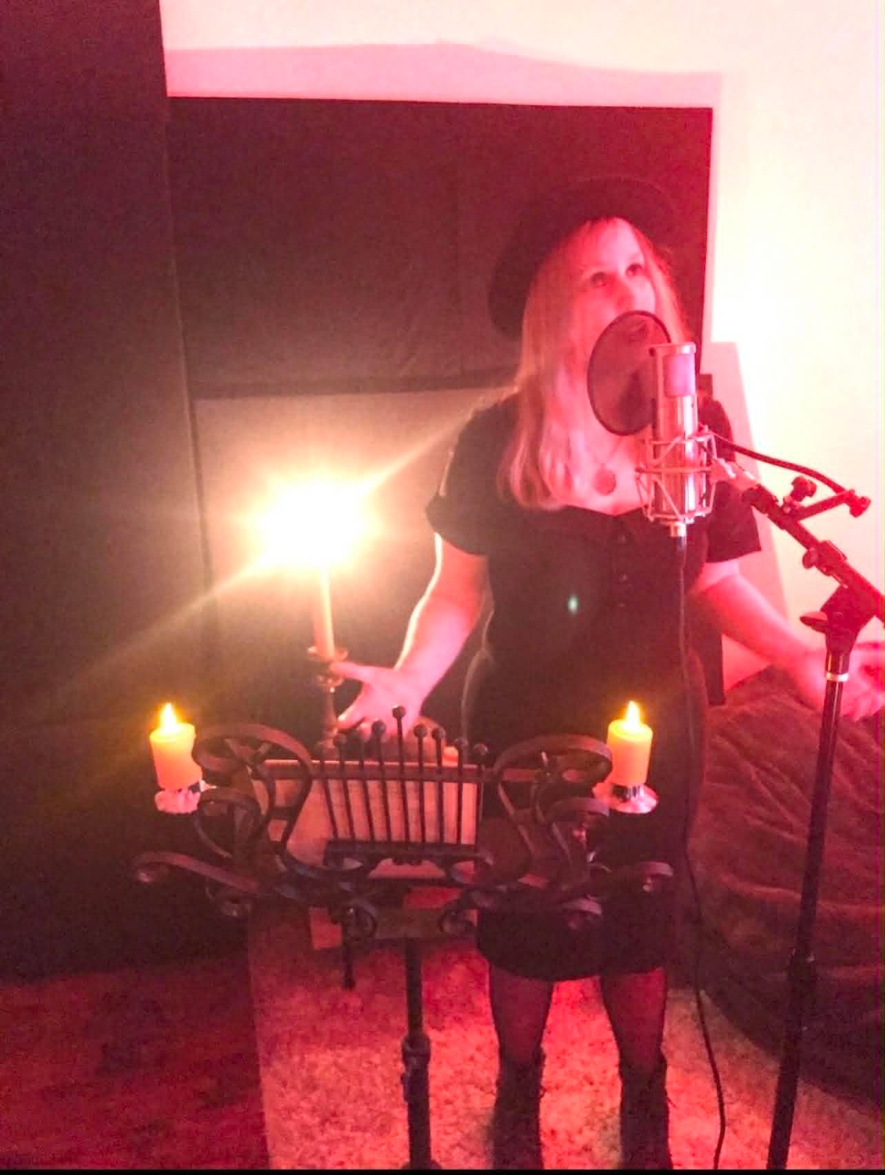 Debbi Lisa recording with candles